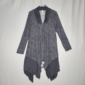 Chalet Cardigan Womens Small Gray Paisley Jacquard Handkerchief Hem Open